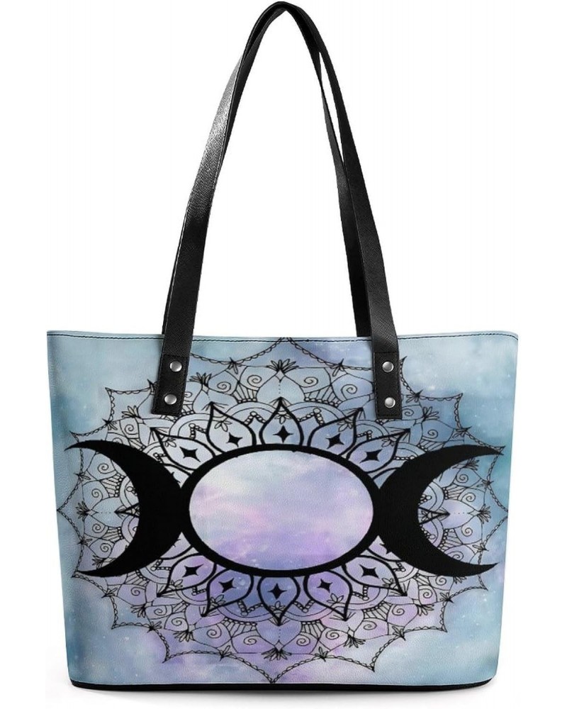 Galaxy Triple Moon Goddess Wicca Pentacle Women Tote Bags Top Handle Satchel Handbags Faux Leather Tassel Shoulder Purse $17....