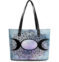 Galaxy Triple Moon Goddess Wicca Pentacle Women Tote Bags Top Handle Satchel Handbags Faux Leather Tassel Shoulder Purse $17....