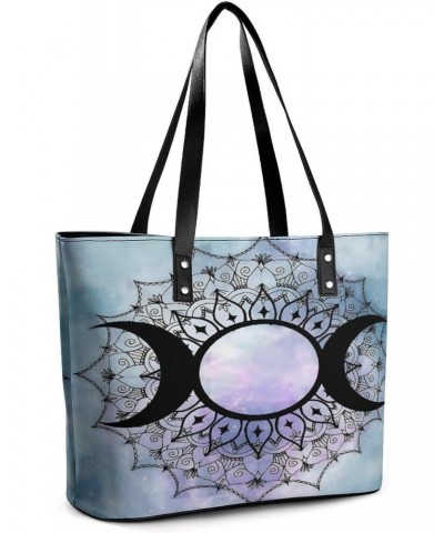 Galaxy Triple Moon Goddess Wicca Pentacle Women Tote Bags Top Handle Satchel Handbags Faux Leather Tassel Shoulder Purse $17....