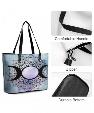 Galaxy Triple Moon Goddess Wicca Pentacle Women Tote Bags Top Handle Satchel Handbags Faux Leather Tassel Shoulder Purse $17....