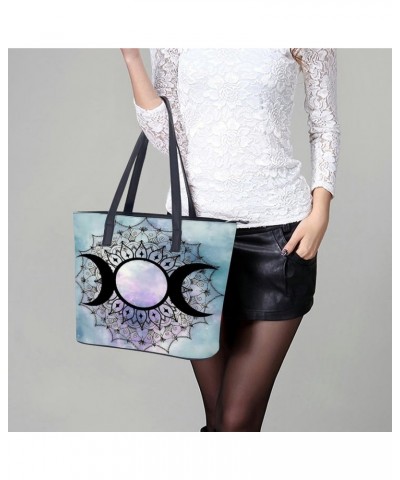 Galaxy Triple Moon Goddess Wicca Pentacle Women Tote Bags Top Handle Satchel Handbags Faux Leather Tassel Shoulder Purse $17....