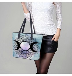 Galaxy Triple Moon Goddess Wicca Pentacle Women Tote Bags Top Handle Satchel Handbags Faux Leather Tassel Shoulder Purse $17....