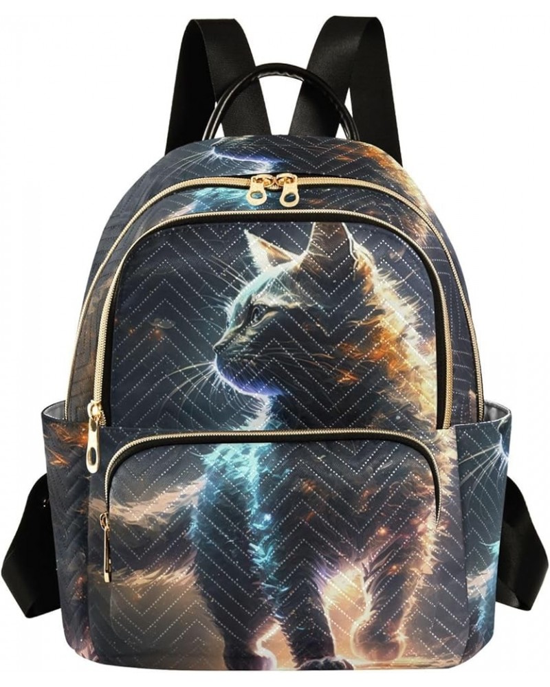 Medium Fashion Backpack for Women Galaxy Cat Print Ladies Travel Daypack Aesthetic Shoulder Bag 11.4×6.1×14.1 IN $14.76 Backp...