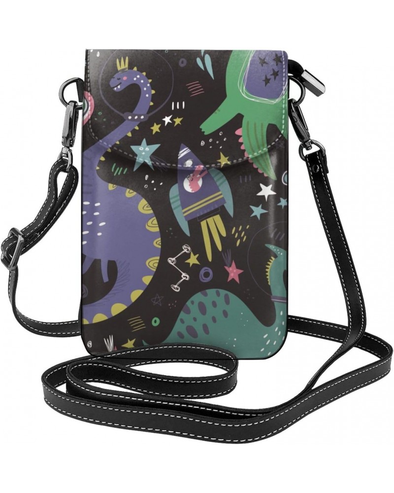 Dinosaurs in Space Planets and Comets Cute Jurassic Reptiles Small Crossbody Bags for Women Cell Phone Purse Shoulder Bag Wal...