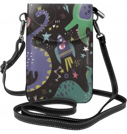 Dinosaurs in Space Planets and Comets Cute Jurassic Reptiles Small Crossbody Bags for Women Cell Phone Purse Shoulder Bag Wal...