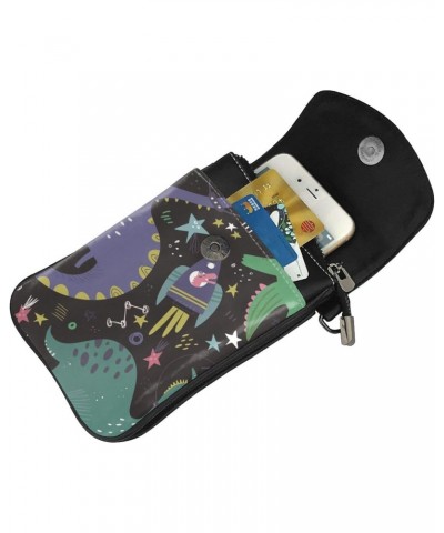 Dinosaurs in Space Planets and Comets Cute Jurassic Reptiles Small Crossbody Bags for Women Cell Phone Purse Shoulder Bag Wal...