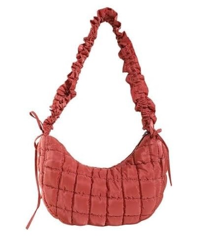 Women Small Puffer Hobo Bag Quilted Crossbody Bag Down Shoulder Bag Casual Handbag Daily Purse Red $10.80 Totes