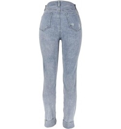 Women 2023 Casual Sexy Personality Ripped Stretch Buttons Jeans Close Fitting Pant Light Blue $17.28 Clothing