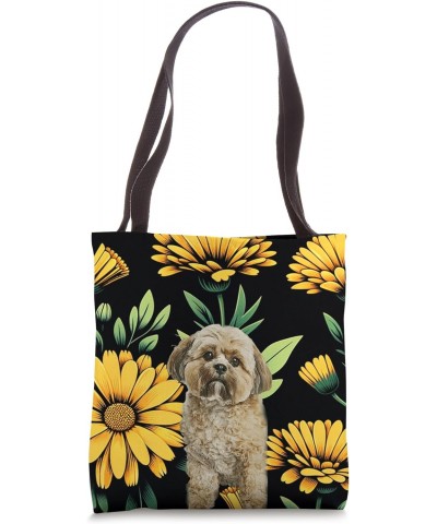 Shih Tzu Puppy Yellow Green Black Calendula Plant Tote Bag $16.79 Totes