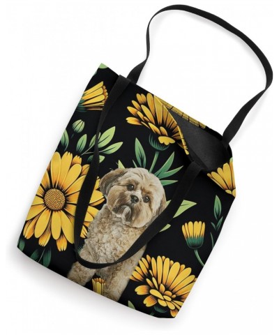 Shih Tzu Puppy Yellow Green Black Calendula Plant Tote Bag $16.79 Totes