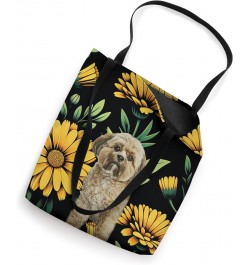 Shih Tzu Puppy Yellow Green Black Calendula Plant Tote Bag $16.79 Totes