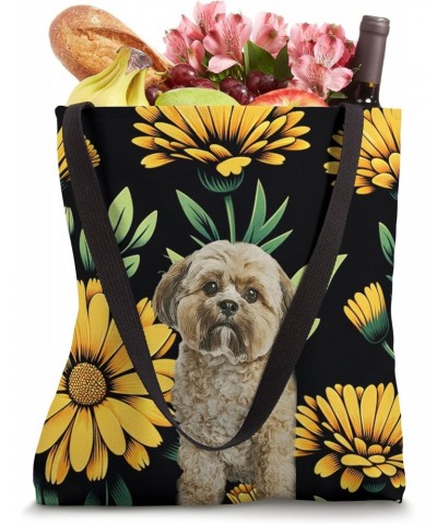 Shih Tzu Puppy Yellow Green Black Calendula Plant Tote Bag $16.79 Totes