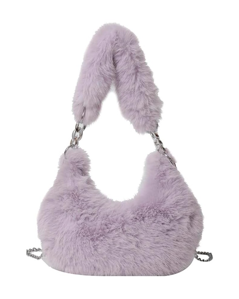 Women Fuzzy Armpit Bag Zipper Chain Crossbody Bag Versatile Furry Tote Handbag Soft Girl Satchel Purse Purple $9.15 Satchels