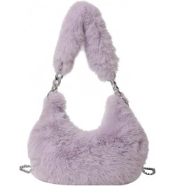 Women Fuzzy Armpit Bag Zipper Chain Crossbody Bag Versatile Furry Tote Handbag Soft Girl Satchel Purse Purple $9.15 Satchels