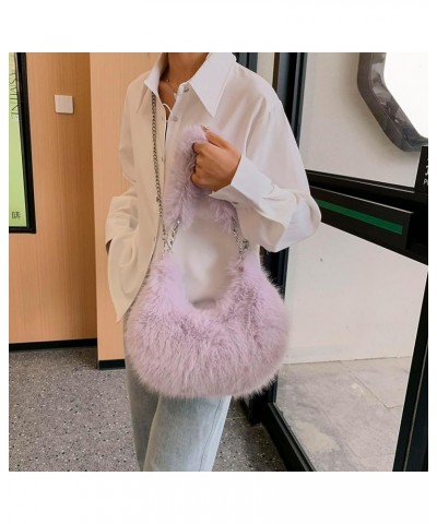 Women Fuzzy Armpit Bag Zipper Chain Crossbody Bag Versatile Furry Tote Handbag Soft Girl Satchel Purse Purple $9.15 Satchels