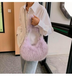 Women Fuzzy Armpit Bag Zipper Chain Crossbody Bag Versatile Furry Tote Handbag Soft Girl Satchel Purse Purple $9.15 Satchels