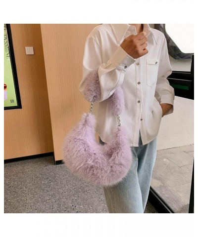 Women Fuzzy Armpit Bag Zipper Chain Crossbody Bag Versatile Furry Tote Handbag Soft Girl Satchel Purse Purple $9.15 Satchels