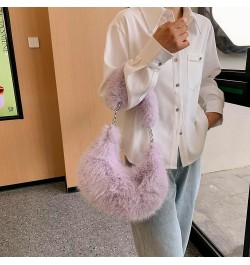 Women Fuzzy Armpit Bag Zipper Chain Crossbody Bag Versatile Furry Tote Handbag Soft Girl Satchel Purse Purple $9.15 Satchels