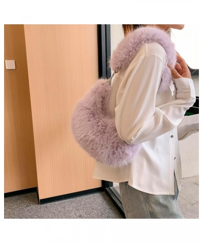 Women Fuzzy Armpit Bag Zipper Chain Crossbody Bag Versatile Furry Tote Handbag Soft Girl Satchel Purse Purple $9.15 Satchels