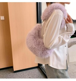 Women Fuzzy Armpit Bag Zipper Chain Crossbody Bag Versatile Furry Tote Handbag Soft Girl Satchel Purse Purple $9.15 Satchels