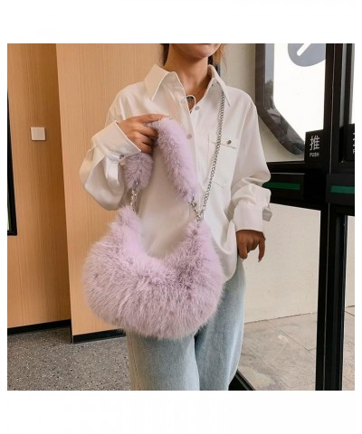 Women Fuzzy Armpit Bag Zipper Chain Crossbody Bag Versatile Furry Tote Handbag Soft Girl Satchel Purse Purple $9.15 Satchels