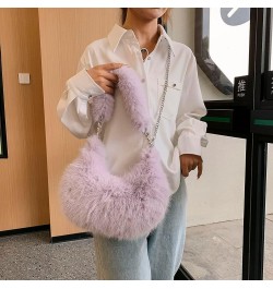 Women Fuzzy Armpit Bag Zipper Chain Crossbody Bag Versatile Furry Tote Handbag Soft Girl Satchel Purse Purple $9.15 Satchels