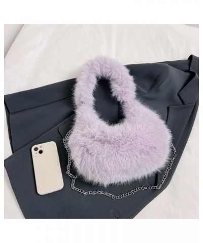 Women Fuzzy Armpit Bag Zipper Chain Crossbody Bag Versatile Furry Tote Handbag Soft Girl Satchel Purse Purple $9.15 Satchels