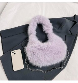 Women Fuzzy Armpit Bag Zipper Chain Crossbody Bag Versatile Furry Tote Handbag Soft Girl Satchel Purse Purple $9.15 Satchels