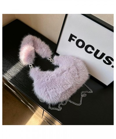 Women Fuzzy Armpit Bag Zipper Chain Crossbody Bag Versatile Furry Tote Handbag Soft Girl Satchel Purse Purple $9.15 Satchels