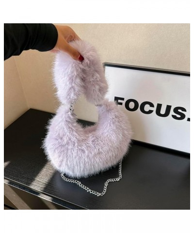 Women Fuzzy Armpit Bag Zipper Chain Crossbody Bag Versatile Furry Tote Handbag Soft Girl Satchel Purse Purple $9.15 Satchels