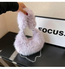 Women Fuzzy Armpit Bag Zipper Chain Crossbody Bag Versatile Furry Tote Handbag Soft Girl Satchel Purse Purple $9.15 Satchels