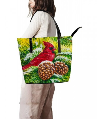 Red Cardinal Shoulder Bag Tote Bags for Women Bird Leather Shopper Work Handbags Large Casual Bag $23.49 Totes