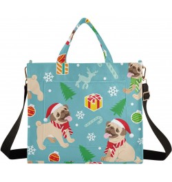 Christmas Happy Pug Dog Blue Tote Bag Corduroy Bag Large Handbag Shoulder Bag Satchel Bag for Women $17.09 Totes