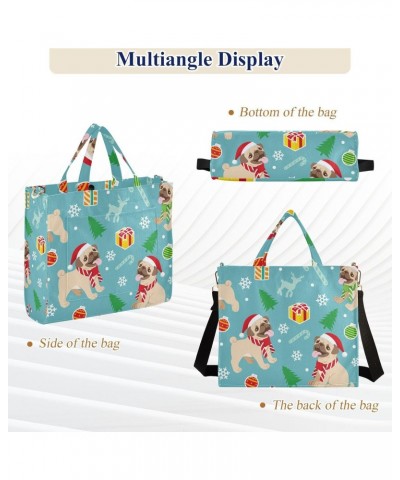 Christmas Happy Pug Dog Blue Tote Bag Corduroy Bag Large Handbag Shoulder Bag Satchel Bag for Women $17.09 Totes