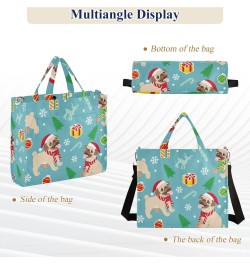 Christmas Happy Pug Dog Blue Tote Bag Corduroy Bag Large Handbag Shoulder Bag Satchel Bag for Women $17.09 Totes