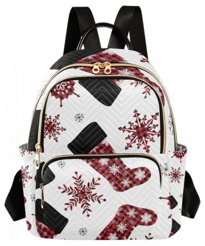 Christmas Women Backpack Buffalo Plaid Snowflake Stockings Anti-Theft Travel Backpack with Luggage Belt Durable Lightweight H...