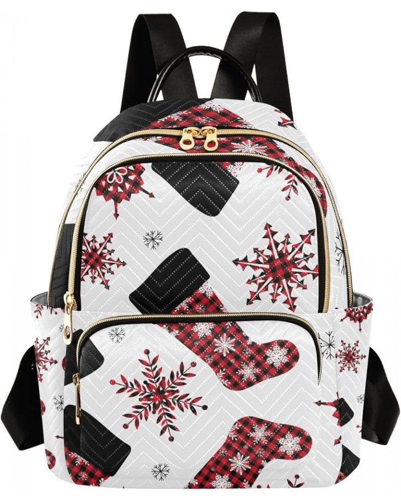 Christmas Women Backpack Buffalo Plaid Snowflake Stockings Anti-Theft Travel Backpack with Luggage Belt Durable Lightweight H...