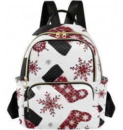 Christmas Women Backpack Buffalo Plaid Snowflake Stockings Anti-Theft Travel Backpack with Luggage Belt Durable Lightweight H...