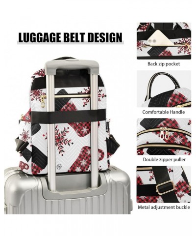 Christmas Women Backpack Buffalo Plaid Snowflake Stockings Anti-Theft Travel Backpack with Luggage Belt Durable Lightweight H...