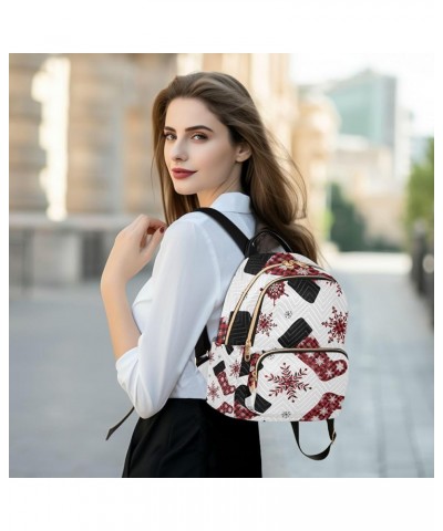 Christmas Women Backpack Buffalo Plaid Snowflake Stockings Anti-Theft Travel Backpack with Luggage Belt Durable Lightweight H...