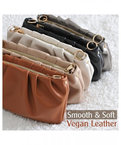 Women Ruched Shoulder Handbag Cloud Pouch Hobo Bag Convertible Clutch Soft Vegan Leather Cross body Bag (Nude) Black $31.91 T...