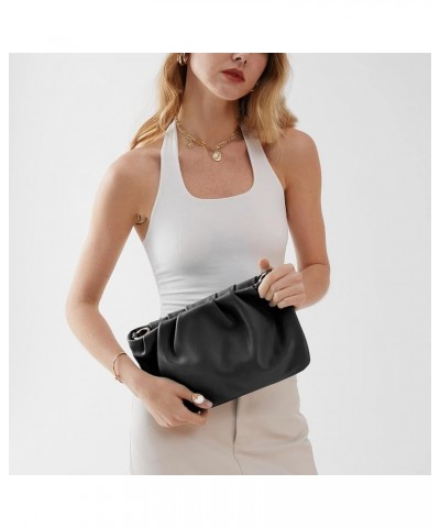 Women Ruched Shoulder Handbag Cloud Pouch Hobo Bag Convertible Clutch Soft Vegan Leather Cross body Bag (Nude) Black $31.91 T...