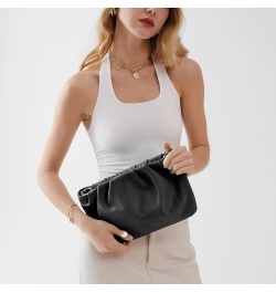 Women Ruched Shoulder Handbag Cloud Pouch Hobo Bag Convertible Clutch Soft Vegan Leather Cross body Bag (Nude) Black $31.91 T...