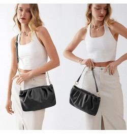 Women Ruched Shoulder Handbag Cloud Pouch Hobo Bag Convertible Clutch Soft Vegan Leather Cross body Bag (Nude) Black $31.91 T...