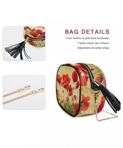 Small Crossbody Bag Vintage Flower Red Poppies Field Womens Shoulder Chain Bag PU Leather Small Purse With Tassel $10.32 Shou...