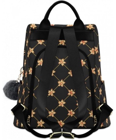 Backpack Purse for Women Fashion Travel Anti-theft Golden Flowers on Black Daypack Casual Shoulder Bag Medium Size $18.81 Bac...