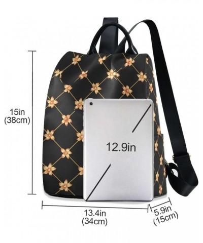 Backpack Purse for Women Fashion Travel Anti-theft Golden Flowers on Black Daypack Casual Shoulder Bag Medium Size $18.81 Bac...