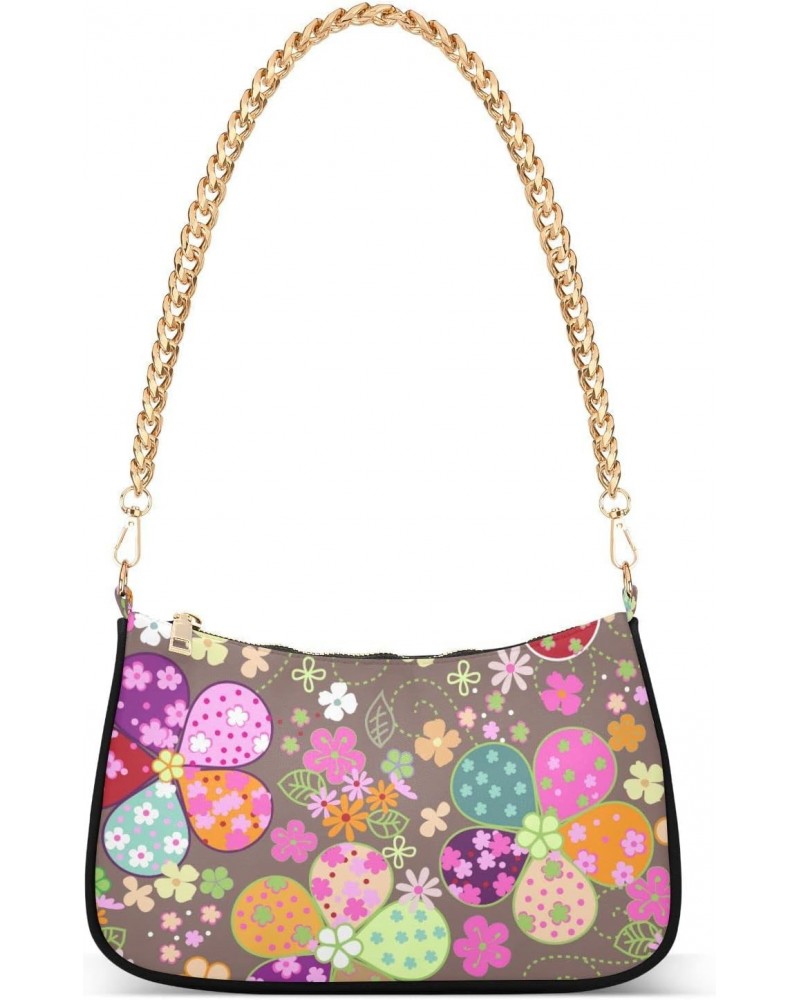 Colorful Floral Flowers Shoulder Bag for Women Fabric Crescent Handbag with Zipper Chain Clutch Purses for Girls Travel Party...