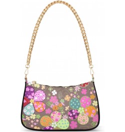 Colorful Floral Flowers Shoulder Bag for Women Fabric Crescent Handbag with Zipper Chain Clutch Purses for Girls Travel Party...