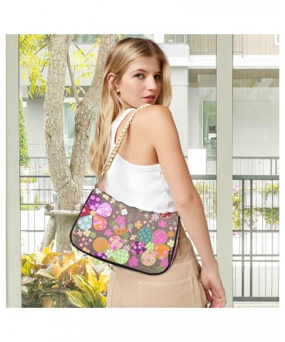 Colorful Floral Flowers Shoulder Bag for Women Fabric Crescent Handbag with Zipper Chain Clutch Purses for Girls Travel Party...